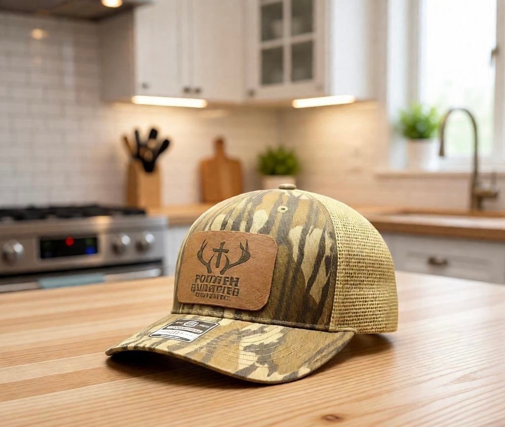 Fourth Quarter Outdoors Leather Patch Hat - Bottomland Camo